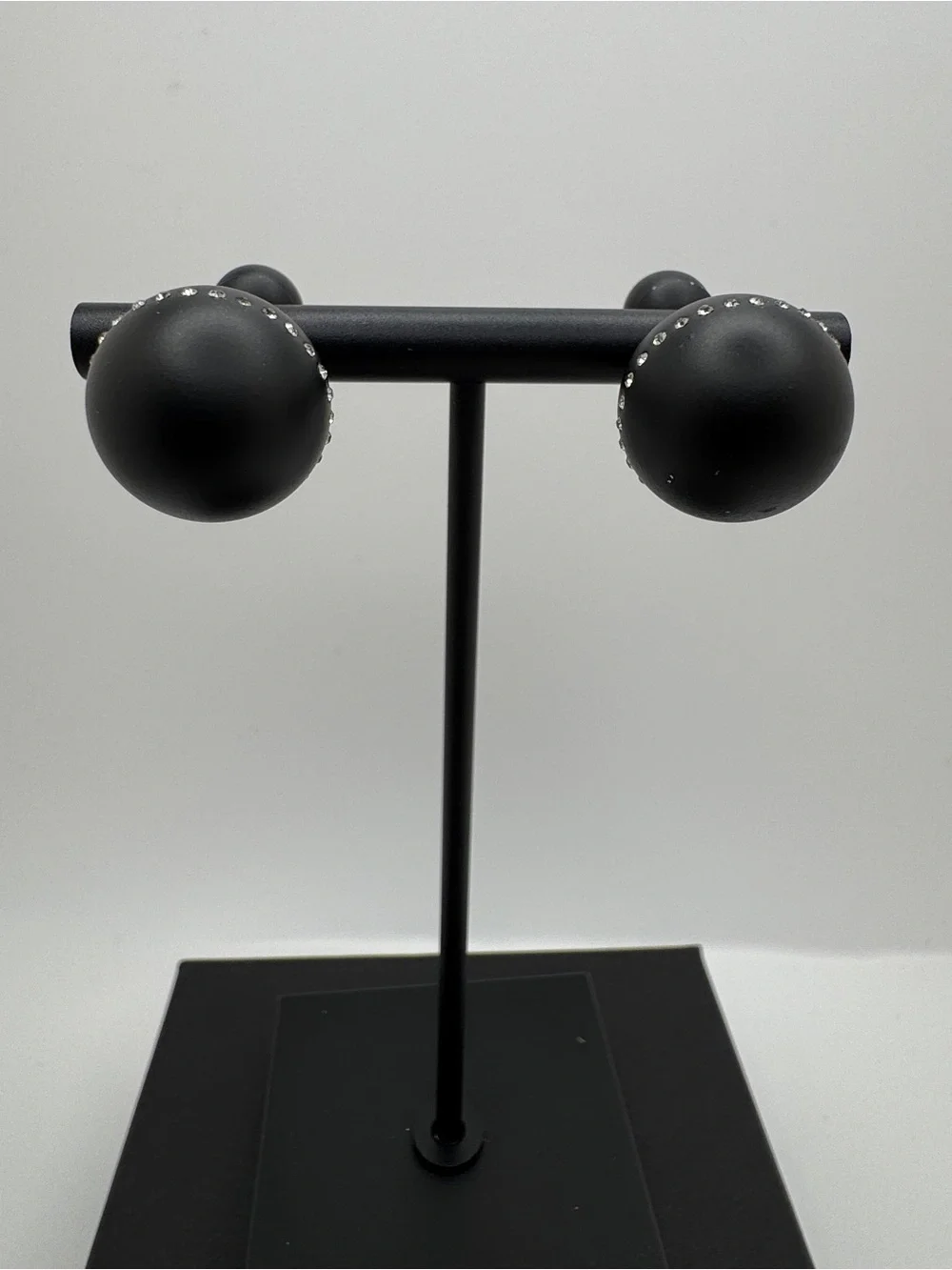 Dior Tribales Matte Black w/ Band of Encrusted Crystal Pierced Earrings